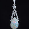 Vintage natural opal and diamond in 18 carat white gold in drop shape