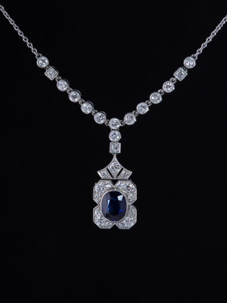 Art Deco Natural Sapphire and   Diamond Platinum and Gold Necklace