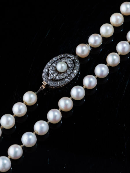 Victorian Pearl And Diamond Single Strand Necklace