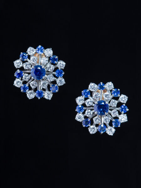 Mid Century Natural Sapphire And Diamond Starburst Oscar Heyman Earrings