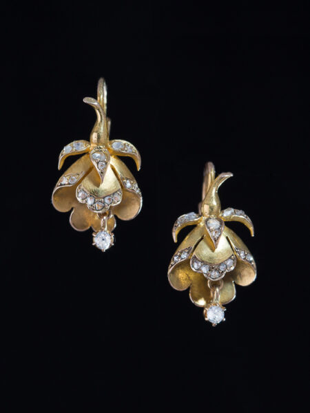 Victorian Romantic Diamond Flower Earrings