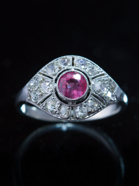 Art Deco Natural Pink Sapphire And Diamond Halo Ring