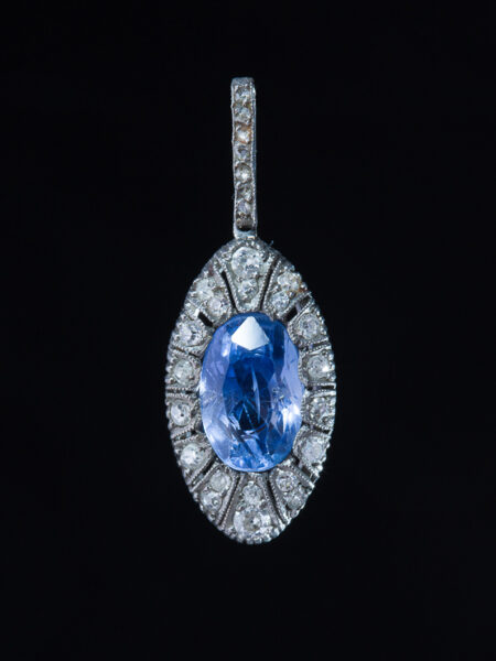 Art Deco Sophisticated Natural Sapphire And Diamond Pendant