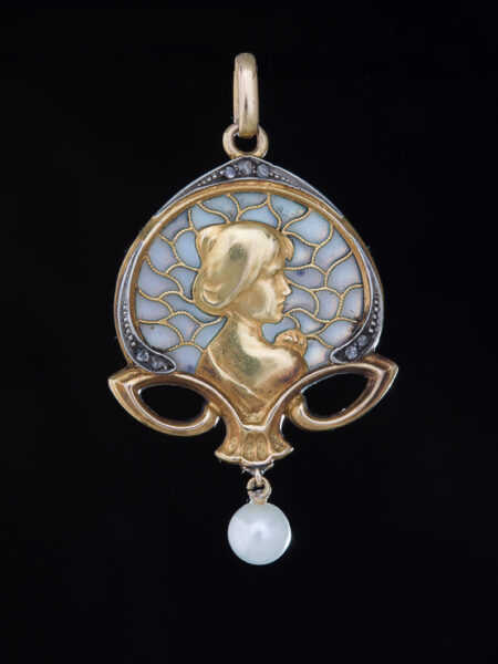 Art Nouveau Diamond Plique A Jour And Pearl Pendant